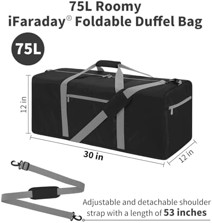 iFARADAY Foldable Duffel Bag Lightweight, 30 inch / 75L, Royal Blue