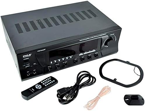 Pyle Home Stereo Amplifier with Bluetooth - 300 Watt Max 4 Channel Stereo Receiver with Easy Karaoke - Dual Mic In with EQ and Echo, USB-A and SD Card In, RCA In, RCA Out, LED Display - PT272AUBT