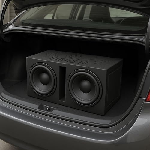Q Power Q Bomb Series 15" Dual Ported SubwooferSpeaker Enclosure | Vented Sub Box Chamber Design with Black Bed Liner Spray Finish, Car Audio Sound System Accessory