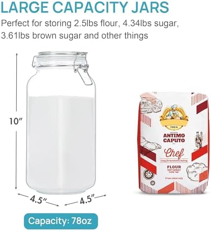 Vtopmart 78oz Glass Food Storage Jars with Airtight Clamp Lids, 3 Pack