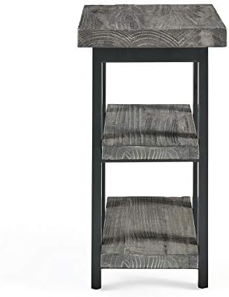 Alaterre Furniture Pomona Solid Wood 2-Tier End Table, Rustic Brown, 27” | Nightstand with Storage Shelf and Metal Legs, Industrial Farmhouse Chair Side Table for Living Room or Bedroom