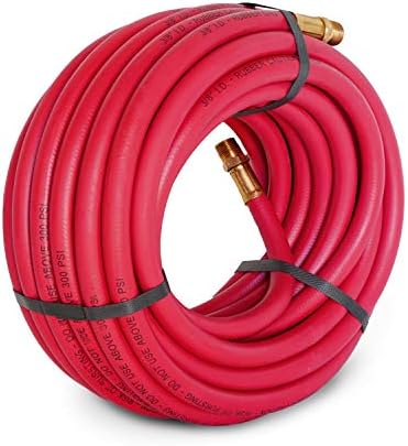 Steelman 50-Foot x 3/8-Inch ID Rubber Air Hose for Pneumatic Tools, 3/8-Inch Male NPT Brass Fittings, 300-PSI Working Pressure