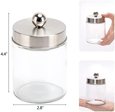 Tbestmax Glass Qtip Holder Dispenser, 10-Ounce Bathroom Containers Apothecary Jars with Metal Lids for Cotton Ball Swab Pad (4 Pack)