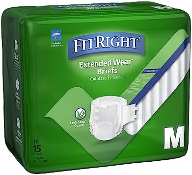 FitRight Adult Incontinence Briefs with Tabs, Extended Wear, Medium, 27" to 43", 15 Count