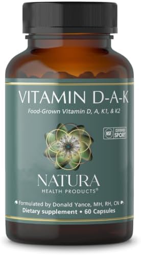 Natura Health Products D-A-K ADK Vitamin D3 5000 IU K2 K1 & A 60 Capsules | 50 mcg K2, 550 mcg K1 and 1000 IU A support calcium metabolism, bone