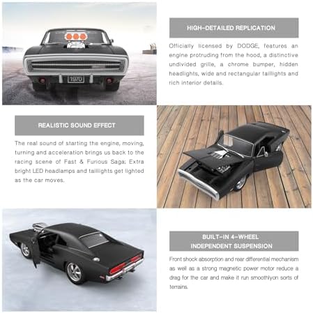 RASTAR RC Cars 1:16 Fast & Furious 1970 Dodge Charger R/T Remote Control Car, Toy Muscle Cars for Boys, Matt Black 2.4G
