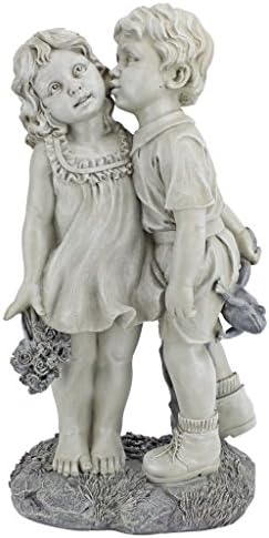Young Sweethearts: Kissing Children Garden Statue