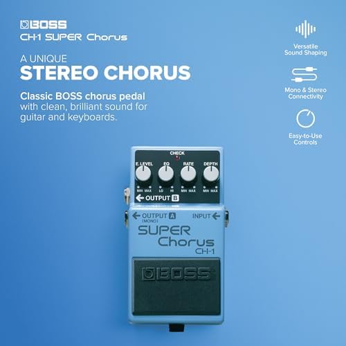 BOSS CH-1 SUPER Chorus | Classic Compact Chorus Effects Pedal | Cystal-Clear Tone for Guitar & Keyboards | Versatile Sound Shaping | Mono & Stereo