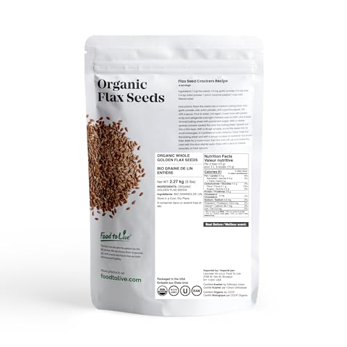 Food to Live Organic Golden Flax Seeds, 4 Pounds – Whole Raw, Non-GMO, Kosher, Vegan, Bulk. Rich in Omega-3 Fatty Acids, Protein, Dietary Fiber. Great for Smoothies, Salads, Granola, & Baked Goods.