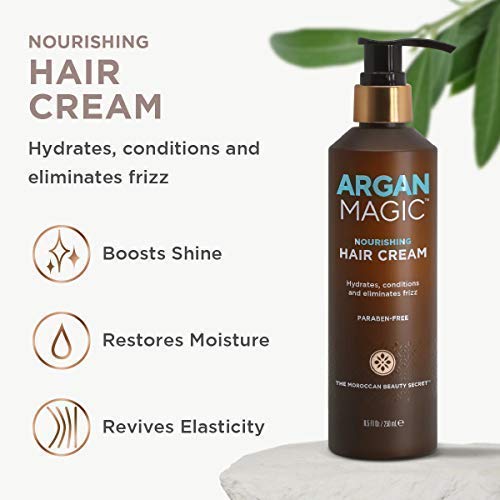Argan Magic Nourishing Hair Cream - Hydrates, Conditions, and Eliminates Frizz for All Hair Types | Seals in Shine | Paraben Free, (8.5 oz)