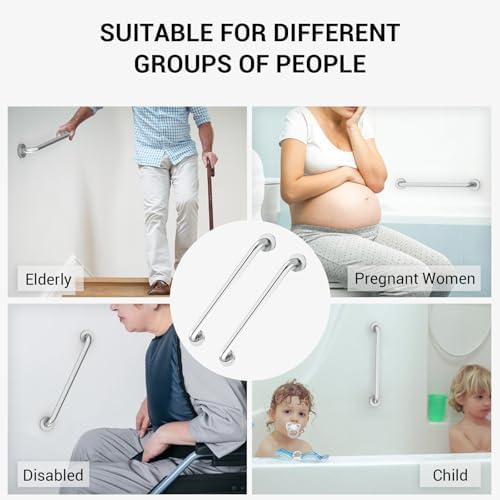 16 Inch Grab Bars for Bathtubs and Showers Brushed Nickel | Safety Shower Grab Bars for Seniors Elderly Handicapped