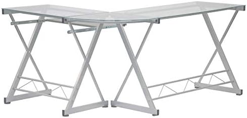 Techni Mobili L Shaped Desk with Keyboard Tray & Tempered Glass Desktop | Home Office, Corner Desk, Work From Home, Professional