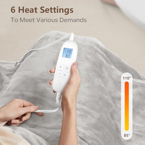 PROALLER Electric Heated Blanket Queen Size with 6 Levels & 8h Auto Off, Ultra Soft Flannel Full Body Heating Blanket, Machine Washable, Warm Gray, 84" x 90"