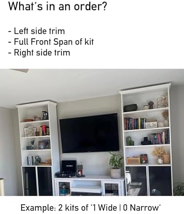 Crown Molding Kit Designed for IKEA Billy Bookshelf – Modular Top Trim for Wide or Narrow – Easy No-Tool No-Glue Installation – Fits No-Door
