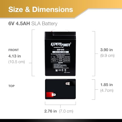 ExpertPower EXP645-6V 4.5Ah / 20HR SLA Rechargeable 6V Battery for Ride on Toys, Emergency Light, Exit Sign Battery Replacement