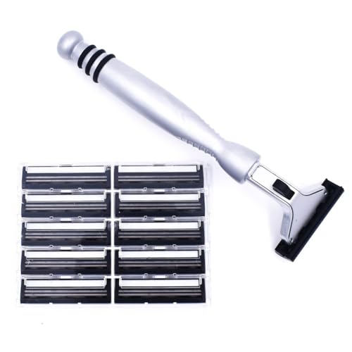 Taconic Heavyweight Atra-Compatible Pivot Razor with 10 Cartridges | All-Metal Chrome Razor Fits Atra-Style Twin Blade Cartridges And Includes 10