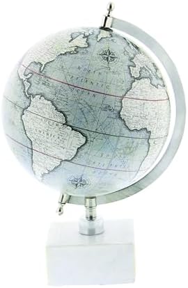 Deco 79 Marble Globe, 9" x 8" x 14", White