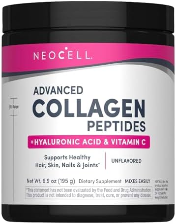 NeoCell Collagen Peptides Powder | 6.9 oz | Unflavored Supplement | with Vitamin C and Hyaluronic Acid | Advanced Formula | Hair, Skin, & Nails | for Women and Men | With Vitamin C and Hyaluronic Acid | Advanced Formula | Hair, Skin, & Nails | for Women…
