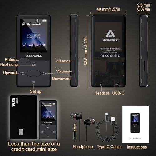 Mp3 Player with Bluetooth 5.3 HiFi Sound, Mp3 Player with FM Radio, Mini Music Player 32GB for Kids Adults, Earphones Included
