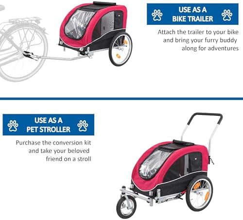 TRIXIE Medium Dog Bike Trailer - Foldable Pet Bicycle Trailer for Dogs up to 48lbs – Features Quick Fastening Wheels, 2 Doors, Safety Leash & Waterproof Carrier - 50 x 25 x 26.5in - Black/Red