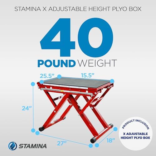 Stamina X 12" to 24" Adjustable Height Plyo Step Up Exercise Box For Home Workout with Access to Muuv, Non-Slip Surface and Workout Guide, Black/Red