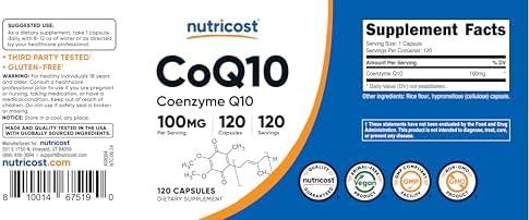 Nutricost CoQ10 100mg, 120 Vegetarian Capsules, 120 Servings, GMO-Free | High Absorption Coenzyme Q10