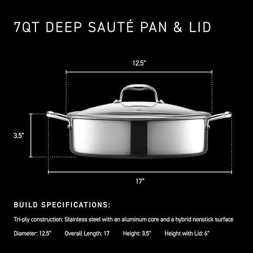 HexClad 4.5 Qt Hybrid Nonstick Deep Sauté Frying Pan & Lid, Induction Ready | Stay-Cool Handles, Dishwasher and Oven Safe up to 900°F, Compatible with All Cooktops