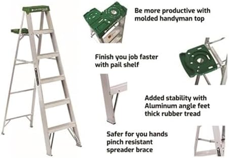 Louisville Ladder AS4006 6-Foot Aluminum Step Ladder, 225-Pound Capacity, Green, 6 Feet