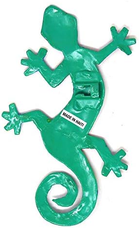 Global Crafts 8" Painted Gecko Recycled Haitian Metal Wall Art Blue Green, Florida