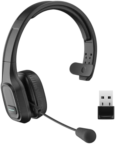 Trucker Bluetooth Headset V5.0, Wireless Headset with Noise Canceling&Mute Microphone for Cell Phones, On Ear Bluetooth Headphone for Computer