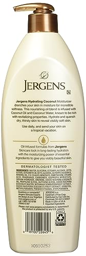 Jergens Hydrating Coconut Body Lotion, Hand and Body Moisturizer, Infused with Coconut Oil, Hydrates Dry Skin Instantly, Dermatologist Tested, 16.8 oz | Coconut Oil, Instantly Hydrates, Dermatologist Tested, Extra Dry Skin Care, Long-Lasting Moisture