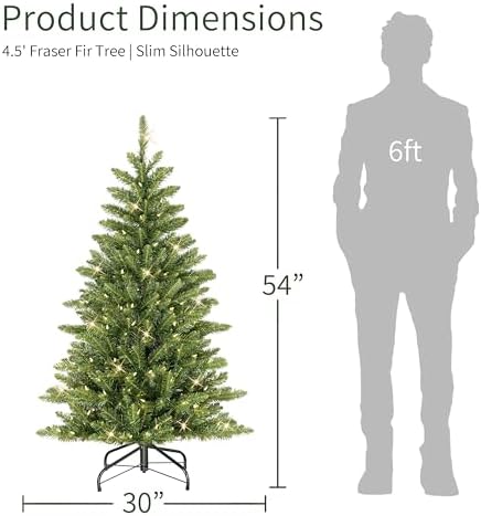 Puleo International 7.5ft Pre-Lit Slim Fraser Christmas Tree with 500 Warm White LED Lights, 1453 Realistic Dense Branch Tips, Easy Setup Artificial Trees with Sturdy Metal Stand