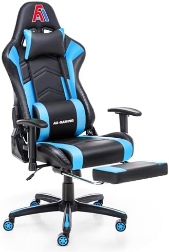 AA Products Gaming Chair Ergonomic High Back Computer Racing Chair Adjustable Office Chair with Footrest, Lumbar Support Swivel Chair - Black