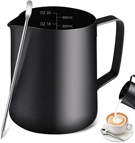 Stainless Steel Espresso Milk Frothing Pitcher - 12OZ/350ML Coffee Milk Frother Cup with Decorating Art Pen for Espresso Machine, Latte Art
