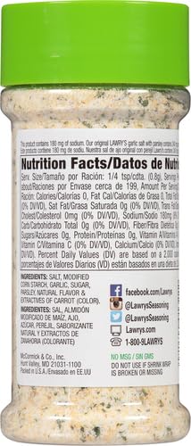 Lawry's 25% Less Sodium Garlic Salt With Parsley, 5.62 oz