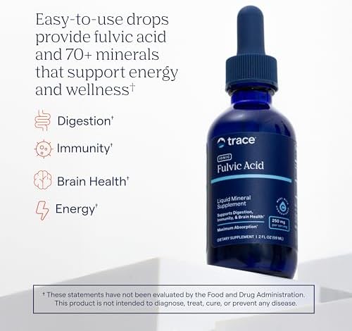 Trace Minerals Ionic Fulvic Acid Mineral Drops, 250mg, 2 fl oz, 59 Servings | Full spectrum ionic trace minerals, concentrated fulvic acid solution
