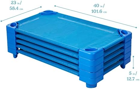 ECR4Kids Stackable Kiddie Cot, Ready-To-Assemble, Toddler Size, Classroom Furniture, Blue, 6-Pack | Breathable mesh, GREENGUARD Gold Certified