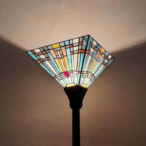 Tiffany Torchiere Floor Lamp Handcrafts Mission Stained Glass Torch Light