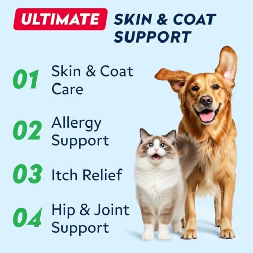 Wild Alaskan Salmon Oil for Dogs & Cats w/Omega 3 - EPA+DHA Fatty Acids