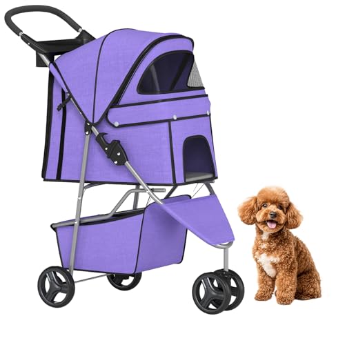 BestPet | 3-Wheel Pet Stroller | Dog and Cat Stroller | Breathable Mesh | Lightweight Travel Carrier | Waterproof & Foldable Design | Storage Basket | Black | for Daily Walks & Outdoor Use | Breathable Mesh | Lightweight, Waterproof Travel Carrier with C…