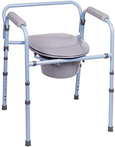 Carex 3-in-1 Folding Bedside Commode and Raised Toilet Seat, Portable Toilet Supports Up to 300lbs, Bedside Commodes for Seniors