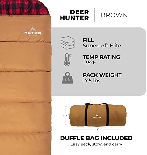 TETON Sports Deer Hunter Sleeping Bag, Warm and Comfortable Camping Sleeping Bag, Teton Tough Canvas Shell for Camping, Hunting, and Cold Weather