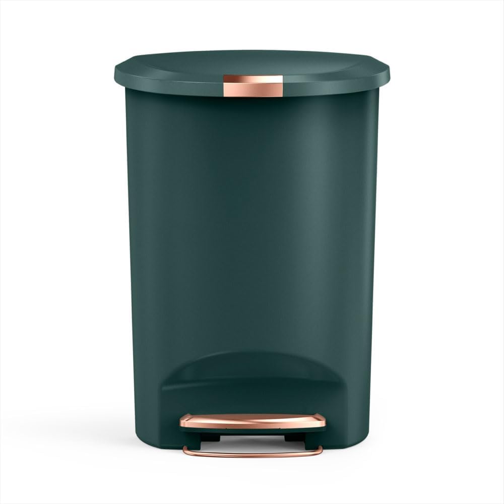 simplehuman 50 Liter / 13 Gallon Semi-Round Kitchen Step Trash Can with Secure Slide Lock, Black Plastic