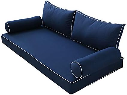Prolinemax Style 2 - Mattress & Pillow Bolster Cushion for Outdoor Indoor Daybed Porch Swing Bed Contrast Pipe Crib Size AD101 | Covers ONLY |
