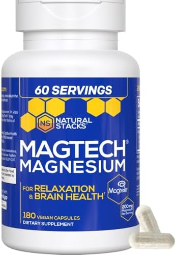 MagTech Magnesium Complex Glycinate, L-Threonate and Taurate, 90 Capsules | Advanced 3 in 1 200mg Chelated Triple Blend w/ Magtein - Supports Relaxation & Brain Health for Women & Men - Natural Stacks