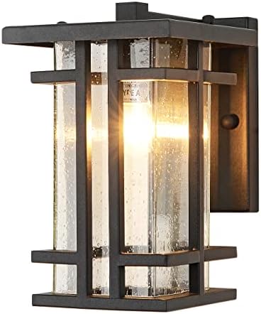 Rustic Dusk to Dawn Outdoor Wall Light Fixture 13.8"H Waterproof Exterior Wall Sconces Black Metal with Seeded Glass Sensor Outdoor Wall Lantern for