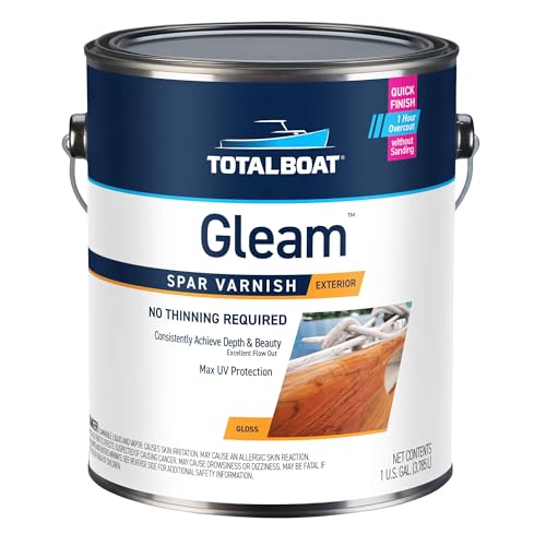TotalBoat Gleam Marine Spar Varnish for Boats & Outdoor Wood - Satin Quart | Oil-Based Polyurethane Finish; No Thinning; UV Inhibitors; Wooden Boats, Yacht Brightwork, Furniture & Interior/Exterior Wood