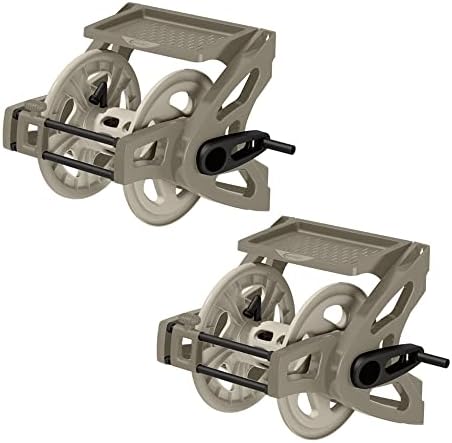 Suncast Slide Trak Garden Hose Reel, Wall-Mount Holder with Storage Tray, Dark Taupe - Outdoor Mounted Organizer for 175 Ft of 5/8" Standard Vinyl Water Hoses in Lawn and Yard
