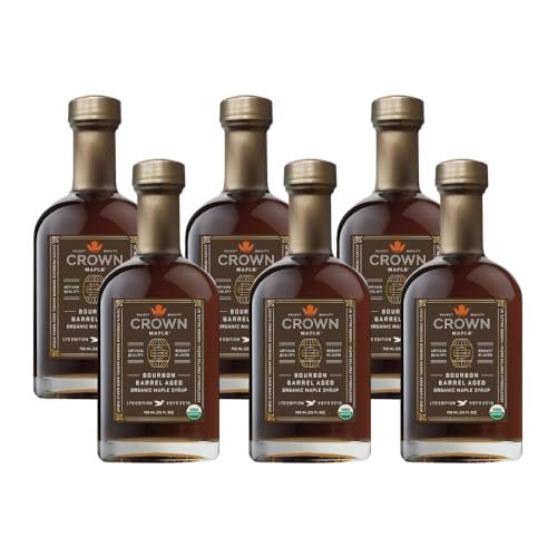 Crown Maple Organic Bourbon Barrel Aged Maple Syrup, Pancakes, Flavor Cocktails, Marinades and Sauces, 12.7 Fl Oz