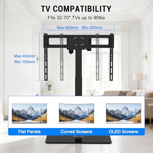 XINYAO Motorized TV Stand, Electric Height Adjustable Tabletop Mount | TV Lift Fit 32"–70" TVs up to 90 lbs, 3 presets for sit/stand/game